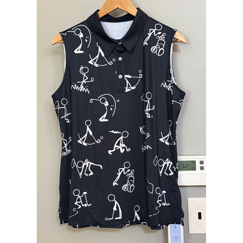 Acegolfs top Sleeveless Golf Polo Shirt XL Stick Figure Print Moisture‎ Wicking